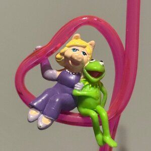 Vintage Kermit Miss Piggy Drinking Curly Straw Muppets Sipper Applause Cup Mug